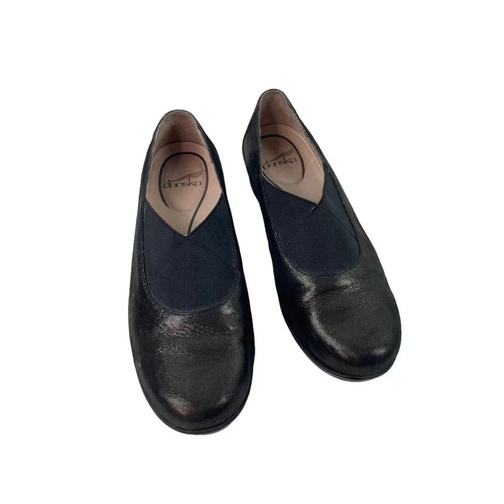 *Dansko Anne Metallic Slip On Comfort Shoe Womens Size 39 Stretch Band Brown